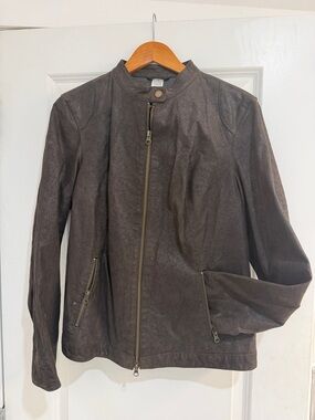 mark. Dark Brown Faux Leather Asymmetrical Zip Jacket